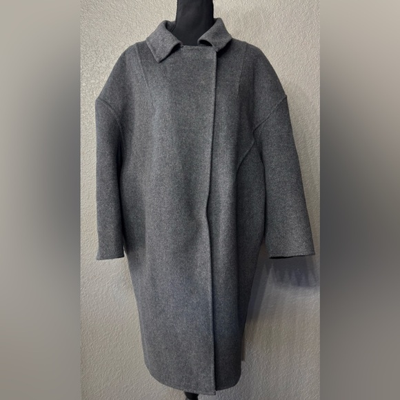 MNG Casual Handmade Womens Sz XS Wool Blend Gray Long Trench Coat Jacket - Picture 7 of 7